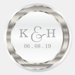 Monogram Silver Metallic Round Labels Runder Aufkleber