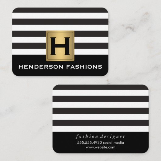 Monogram, Silver Metallic / Streifen / Graues Must Visitenkarte (Vorne/Hinten)