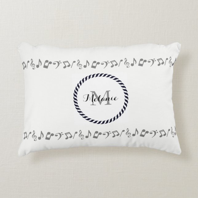 Monogram Silver Musiknoten Akzent Pillow Dekokissen (Vorderseite)