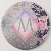 Monogram Silver Navy Rosegold Girly Newlyweds Gesc Button (Vorderseite)