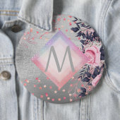 Monogram Silver Navy Rosegold Girly Newlyweds Gesc Button (Beispiel)