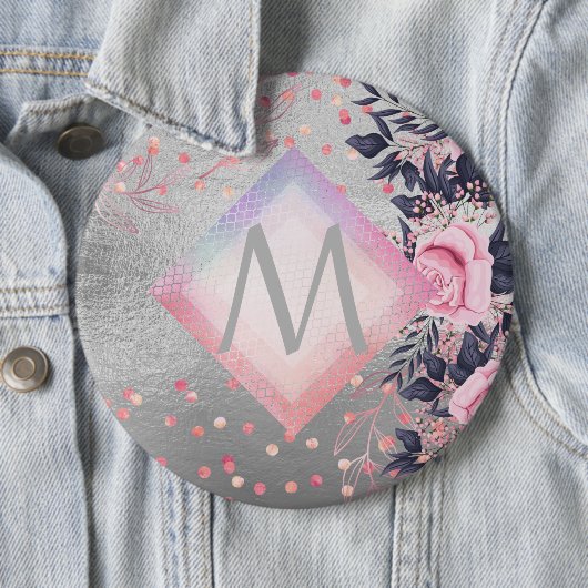 Monogram Silver Navy Rosegold Girly Newlyweds Gesc Button (Beispiel)
