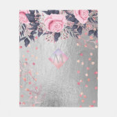Monogram Silver Navy Rosegold Girly Newlyweds Gesc Fleecedecke (Vorderseite)