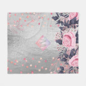 Monogram Silver Navy Rosegold Girly Newlyweds Gesc Fleecedecke (Vorderseite (Horizontal))