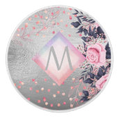 Monogram Silver Navy Rosegold Girly Newlyweds Gesc Keramikknauf (Vorderseite)