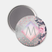 Monogram Silver Navy Rosegold Girly Newlyweds Gesc Magnet (Vorderseite/Rückseite)