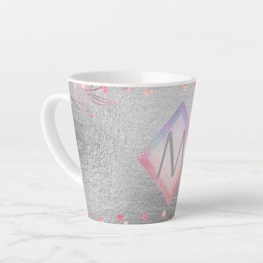 Monogram Silver Navy Rosegold Girly Newlyweds Gesc Milchtasse (Linke Ecke)
