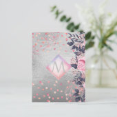 Monogram Silver Navy Rosegold Girly Newlyweds Gesc Postkarte (Stehend Vorderseite)