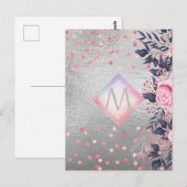 Monogram Silver Navy Rosegold Girly Newlyweds Gesc Postkarte (Vorne/Hinten)