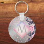 Monogram Silver Navy Rosegold Girly Newlyweds Gesc Schlüsselanhänger (Vorderseite)