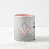 Monogram Silver Navy Rosegold Girly Newlyweds Gesc Tasse (Zentrum)