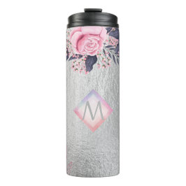 Monogram Silver Navy Rosegold Girly Newlyweds Gesc Thermosbecher