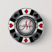 Monogram Silver Poker Chip Casino Design Button (Vorderseite)