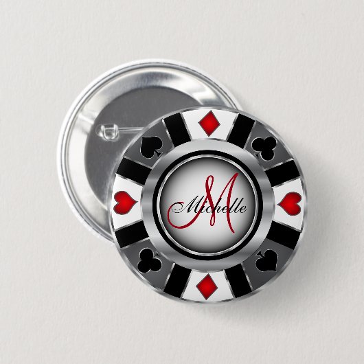 Monogram Silver Poker Chip Casino Design Button (Vorne & Hinten)