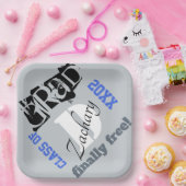 Monogram Silver Royal Blue Abschluss Year Pappteller (Party)