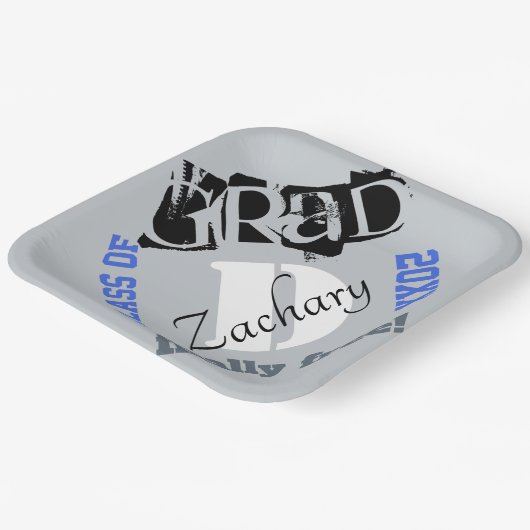 Monogram Silver Royal Blue Abschluss Year Pappteller (Gewinkelt)