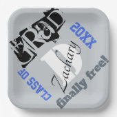 Monogram Silver Royal Blue Abschluss Year Pappteller (Vorderseite)