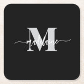 Monogram Silver Schwarz-weiß Personal Rechteckiger Pappuntersetzer (Vorderseite)