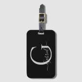 Monogram Silver Schwarz-weiß Personal Travel Gepäckanhänger (Vorderseite Vertikal)