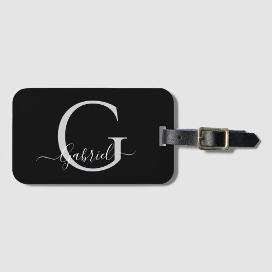 Monogram Silver Schwarz-weiß Personal Travel Gepäckanhänger (Vorderseite (Horizontal))