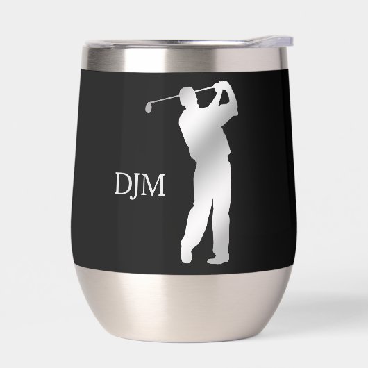 Monogram Silver Silhouette Golfer auf Schwarz (Links)