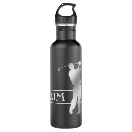 Monogram Silver Silhouette Golfer Edelstahlflasche (Vorderseite)
