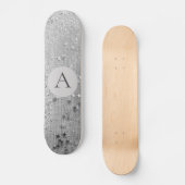 Monogram Silver Stardust Glitzer auf Silver Burlap Skateboard (Vorderseite)