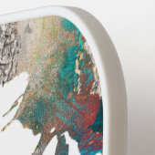 Monogram Silver Turquoise Orange Abstrakter Spritz Pickleball Schläger (Linke Seite)