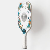 Monogram Silver Turquoise Orange Abstrakter Spritz Pickleball Schläger (Links)