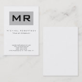 Monogram Silver White Chubby Business Card Visitenkarte (Vorne/Hinten)