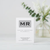 Monogram Silver White Chubby Business Card Visitenkarte (Stehend Vorderseite)