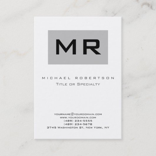 Monogram Silver White Chubby Business Card Visitenkarte (Vorderseite)