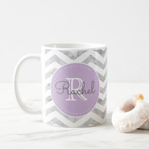 Monogram Silver Zickzack Pattern Lavendel Lila Kaffeetasse