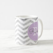 Monogram Silver Zickzack Pattern Lavendel Lila Kaffeetasse (VorderseiteRechts)