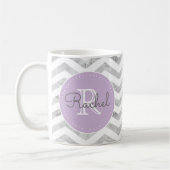 Monogram Silver Zickzack Pattern Lavendel Lila Kaffeetasse (Links)