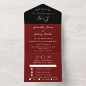 Monogram Simple Black Burgundy Calligraphy Wedding All In One Einladung (Innen Boden)