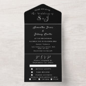 Monogram Simple Black Calligraphy Wedding All In One Einladung (Innen Boden)