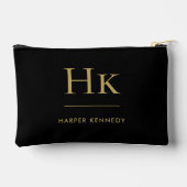 Monogram Simple Black Gold Chic Elegant Zubehörtasche (Rückseite)