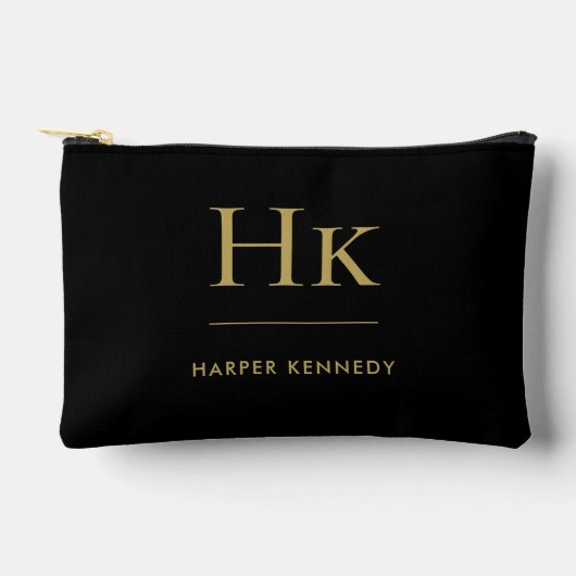 Monogram Simple Black Gold Chic Elegant Zubehörtasche (Vorderseite)