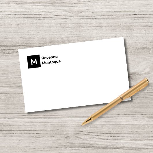 Monogram Simple Black Personalized Script  Mitteilungskarte