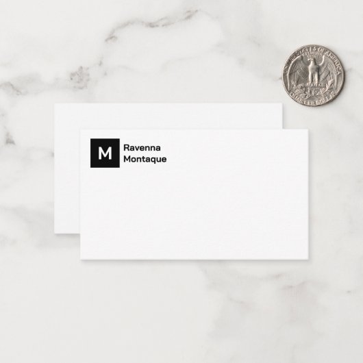 Monogram Simple Black Personalized Script  Mitteilungskarte (Vorderseite/Rückseite Beispiel)