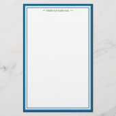 Monogram Simple Blue Border Classic Personalisiert Briefpapier (Vorderseite)