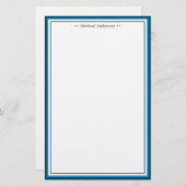Monogram Simple Blue Border Classic Personalisiert Briefpapier (Vorne/Hinten)