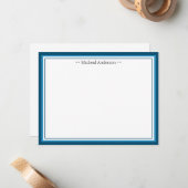 Monogram Simple Blue Border Classic Personalisiert Mitteilungskarte (Vorderseite/Rückseite Beispiel)