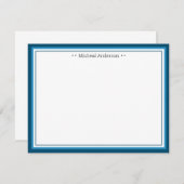 Monogram Simple Blue Border Classic Personalisiert Mitteilungskarte (Vorne/Hinten)