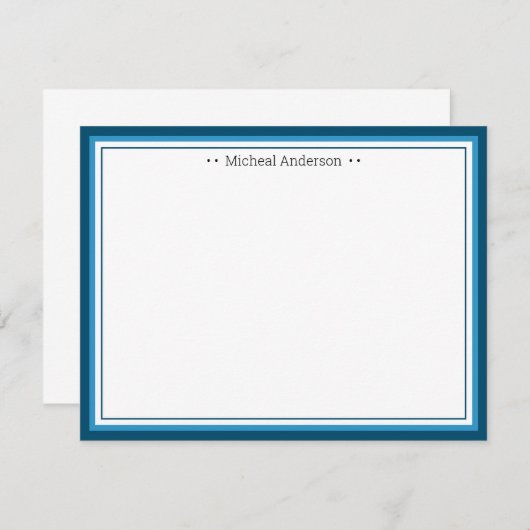 Monogram Simple Blue Border Classic Personalisiert Mitteilungskarte (Vorne/Hinten)