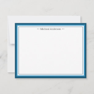Monogram Simple Blue Border Classic Personalisiert Mitteilungskarte