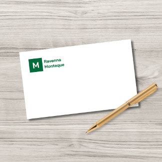 Monogram Simple Bottle Green Personalized Script Mitteilungskarte