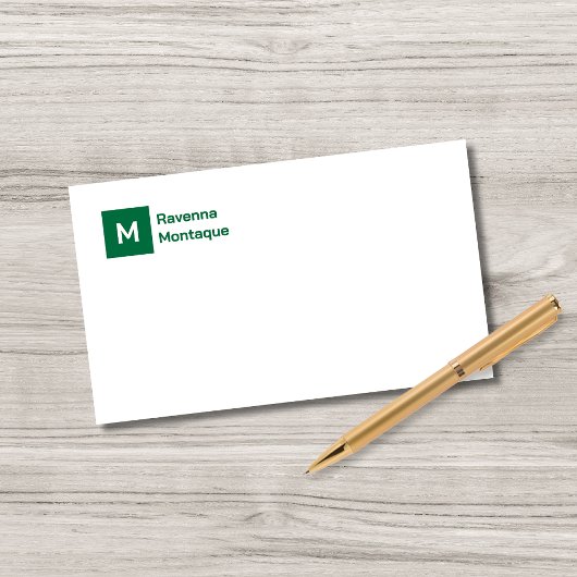 Monogram Simple Bottle Green Personalized Script  Mitteilungskarte