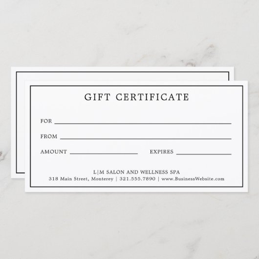 Monogram Simple Business Geschenkzertifikat (Vorne/Hinten)